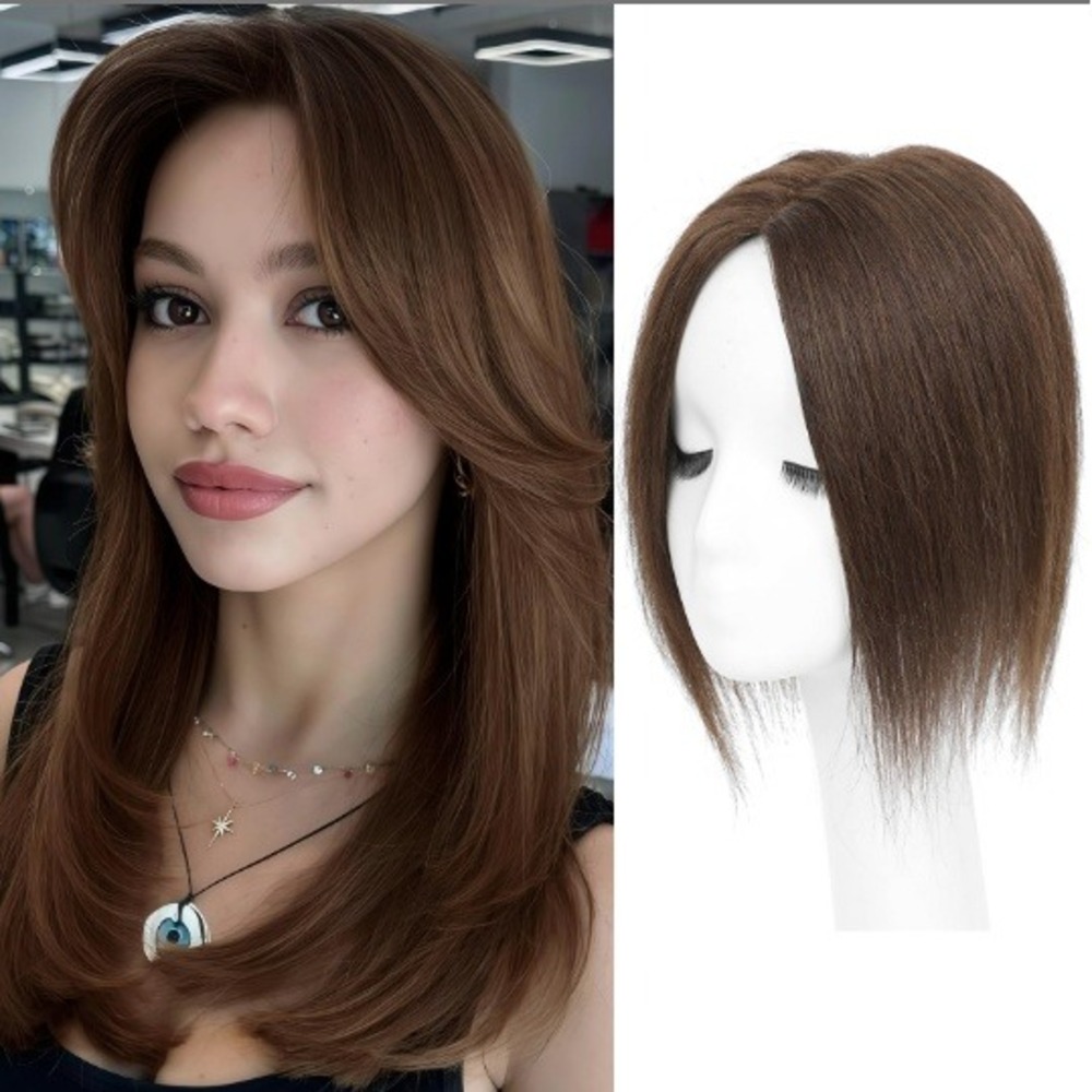 Real Human Hair Topper Medium Brown 5.5x3.5 Base Biological Scalp Hairpiece